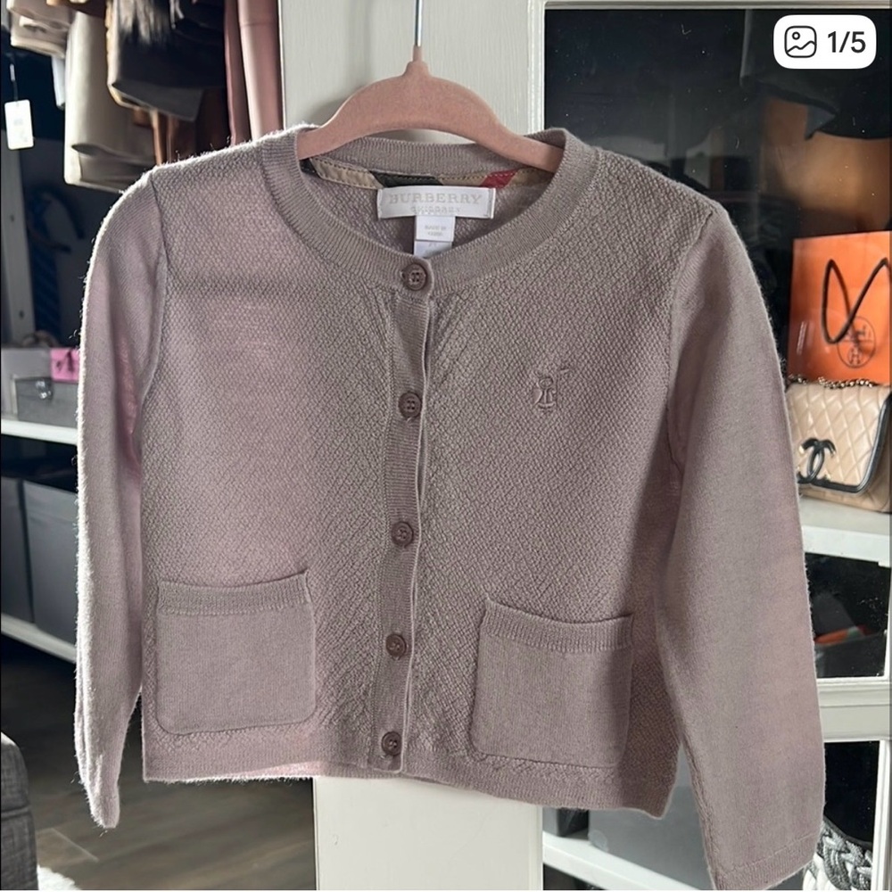 Burberry Mauve Button-Front Knit Cardigan